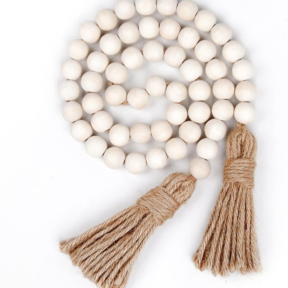 Wood Bead Garland Farmhouse Beads with Tassels,Farmhouse Tassel Garland Country